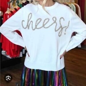 QUEEN OF SPARKLES “Cheers” Sweater in Ivory
